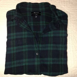 Madewell Plaid Button Up - Size L - Navy and Green